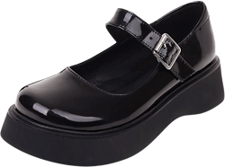 Facrlt Women's Vintage Mary Jane Doll Flat Leather Shoes