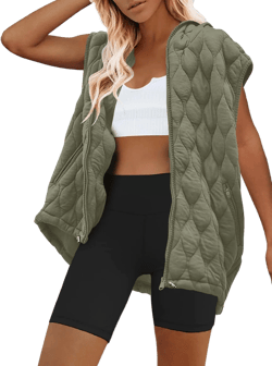 SENSERISE Womens Oversized Puffer Vest Sleeveless Quilted Jacket Zip Up Hoodie Winter Coat with Pockets Padded Gilet Small Olive Green
