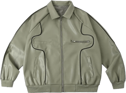 Women's Faux Leather Jacket Oversized Boyfriend Style PU Bomber Jacket Vintage Streetwear Trendy Motor Biker Coat Medium Sage Green