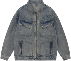 Men Denim Jacket Washed and Worn Denim Jacket Men's Vintage Pocket Jacket Spring and Autumn