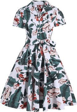 Women Notch Lapel Vintage V-Neck Cocktail Swing Dress 50s 60s Button up 1950s Rockabilly Prom Midi Evening Dress with Pockets Large Green Leaves