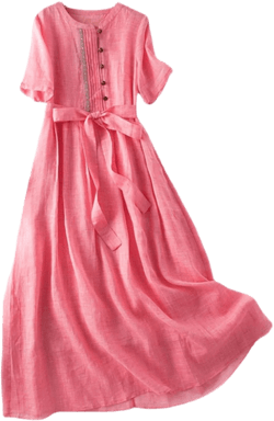 Women Korean Style Dresses Lace-Up Waist-Defined Henley Shirt Midi Dress Summer Half Sleeve Trendy A-Line Dress XX-Large A5-hot Pink