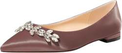 NobleOnly Womens Low Heel Close Pointed Toe Slip-on Rhinestone Crystal Flats Shoes Dress Casual Office Satin Pumps 0.4 Inches Heels 5 Rose Brown