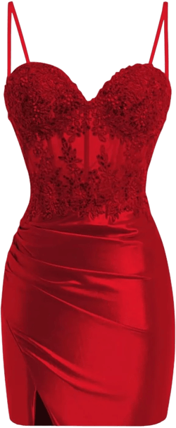 Spaghetti Straps Satin Homecoming Dresses for Teens Lace Appliques Short Prom Dress VS092N Red 16 Plus