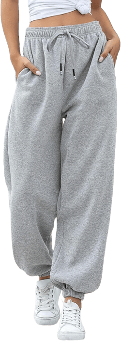 Womens Cinch Bottom Sweatpants Pockets High Waist Sporty Gym Athletic Fit Jogger Pants Lounge Trousers Grey XX-Large