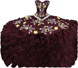 Gold Embroidered Beads Tiered Ruffle Ball Gown Quinceanera Dresses Sweetheart Top Charro Mexican Sweet 16 Girls 2025 2 Wine