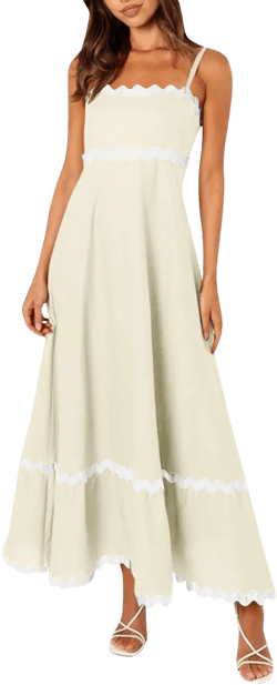 Generic Women's Spring Dress Sleeveless Strapless Halter 2024 Casual Loose Solid Color Printed Maxi Dresses, S-3XL X-Large 1-white