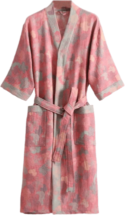 Women's 100% Cotton Printed Bathrobe Soft Double-layer Gauze Lightweight Midi Sleepwear Shower Kimono Robe