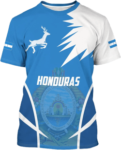 Men's Honduras T-Shirt 3D Print Short Sleeve Shirt Honduras Flag Blue Tee Novelty Casual Round Neck Top Unisex Medium Light Blue