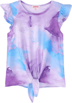 JESKIDS Girls Short Sleeve Shirts Ruffle Tie Front Unicorn/Tie Dye Print Summer Tee Tank Tops 3-11 Years