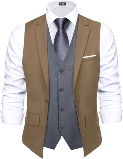 Hi-Tie Layered Solid Suit Vest for Men Slim Fit V-Neck Formal Dress Waistcoat for Men Business Tuxedo Wedding Party