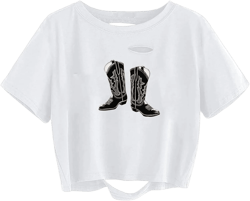 Avanova Women Los Angeles Graphic Distressed Oversized Crop Top Short Sleeve Ripped Boxy Loose Tee Shirt X-Large White Shoes