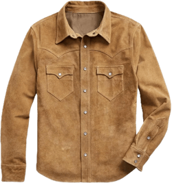Western Denim Style Roughout Suede Shirt - Soft Genuine Suede Leather Journeyman Down Shacket Jacket at Amazon Men’s Clothing store