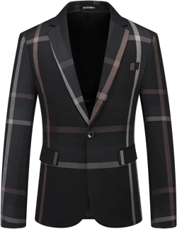 Mens Plaid Blazer Sports Coat Casual Slim Fit Checkered Blazer for Men Wedding Small Black-navy