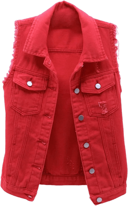 Womens Denim Vest Washed Ripped Crop Sleeveless Jacket Candy Color Small Red