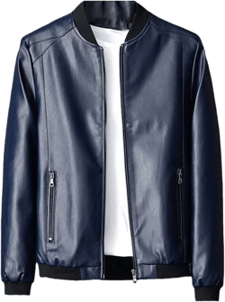 UIOKLMJH Men's Zipper Stand Collar Casual Retro Black Leather Jacket With Biker Pockets XX-Large Navy Blue