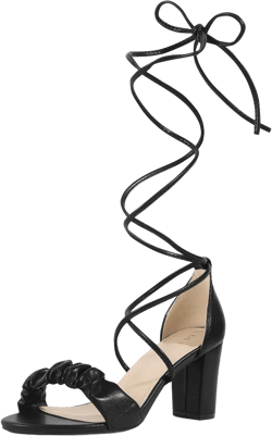Allegra K Women's Open Toe Slouching Front Strap Lace Up Chunky Heels Sandals Black 10