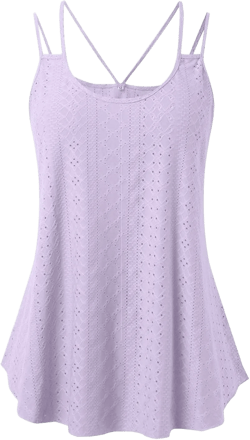 Kingspinner Womens Tank Tops Eyelet Embroidery Casual Spaghetti Strap Dressy Sleeveless Shirts Crochet Flowy Camisoles Purple X-Large