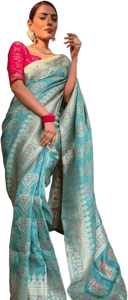 Women's Banarasi Jacquard Soft Lichi Silk Saree with Blouse Piece