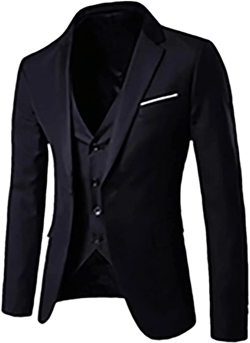 Men's Slim Fit 3 Piece Suits Notch Lapel One Button Business Wedding Prom Suit Jacket Blazer Tux Vest & Trousers Large Black