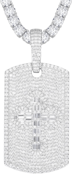 925 Sterling Silver Iced Out Pendant 18K Gold Plated Hip Hop Rectangle Pendant Necklace For Men Women Bling Moissanite Necklaces Cross Dog Tag With 18/20/ 24/ 30in Tennis Chain Birthday Gifts 24in Silver