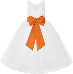 Ivory Lace V-Back Tulle Flower Girl Dress for Church Party Dresses 212noFT 8 Ivory / Orange