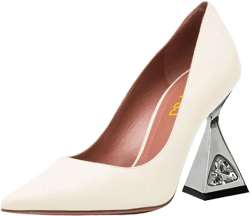 FSJ Women Classic Pointed Toe High Heel Pumps Closed Toe Crystal Flared Heel Slip-On Party Wedding Office Dress Shoes Size 4-16 US 16 Creamy White