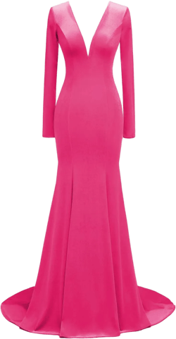 Women's Deep V-Neck Velvet Prom Dresses Long Mermaid Court Train Evening Party Gown with Long Sleeves SZPD02 20 Hot Pink