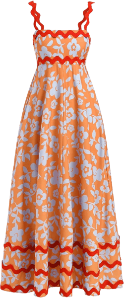 IDOPIP Womens Summer Casual Dress Beach Floral Maxi Dress Elegant Spaghetti Sleeveless Smocked Sundress Weeding Guest Dress Medium Orange