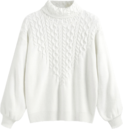 ZAFUL Women's Turtleneck Cable Knit Oversized Pullover Sweaters Casual Long Sleeve Chunky Loose Jumper Tops White Small