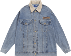 Men Denim Jacket Lapel Washed Denim Jacket Men's Loose Stitching Jacket Spring and Autumn
