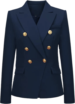 Women's Blazer Suit Solid Double Breasted Suit Jacket for Women Office Lady Casual Long Sleeve Blazer Suits 6 Navy Blue
