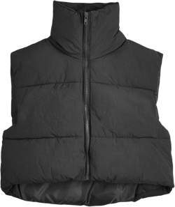 UANEO Cropped Puffer Vest Women Zip Up Stand Collar Sleeveless Padded Crop Puffy Vests Large Black