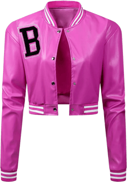 Women's Cute Crop Coat Faux Leather PU Jacket Long Sleeve Vintage Fitted Fashion Cropped Top Medium Pink