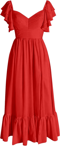 KBWOV Red Bridesmaid Dresses for Women Ankle Length Chiffon Wedding Guest Dresses Formal Gowns for Juniors with Slit Size 4 : Clothing, Shoes & Jewelry