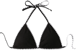 Women's Halter Bikini Tops Sleeveless Contrast Trim Wireless Bating Suit Cute Swimsuit Tops Black Small