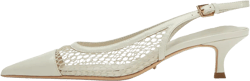 olomisa Mesh Slingback Pumps for Women,Kitten Heels with Pointed Toe Low Heel Sandals Ankle Strap Heels Slip-On Pumps 8.5 White-low Heel