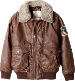 ZPW Kids PU Leather Flight Bomber Aviator Jacket with Removable Faux Fur Collar, Brown, 13-14Years