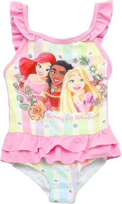Disney Princess One Piece Swimsuit for Girls - Ariel, Moana, Rapunzel, Pink, 2T