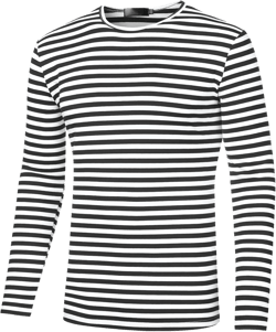 Lars Amadeus Men's Striped T-Shirt Long Sleeves Crew Neck Stripe Basic Top T Shirt X-Large Black