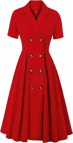 Women Short Sleeve Tie Neck Vintage Cocktail Party Dress Buttons Down 50s Flared A-Line Casual Office Work Prom Swing Dress X-Large Red-lapel