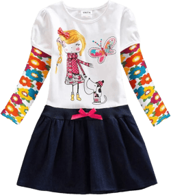 VIKITA Girls Dresses White Winter Clothes Long Sleeve Outfits for Little Kids 2-12 Years