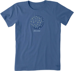 Life is Good Women's Crusher Tee, Short Sleeve Cotton Graphic T-Shirts, Crescent Moon Daisies Vintage Blue XX-Large