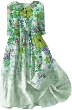 Generic Floral Dress for Women Boho Floral Lapel Neck Button Casual A-Line Lace-Up Dress Womens Spring Dresses Wedding Guest