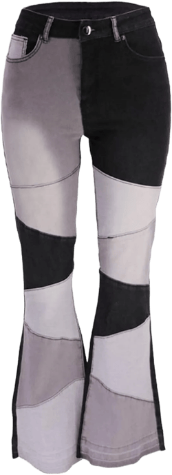 Womens Patchwork Jeans High Waisted Style Wide Leg Denim Pants Patch Flare Jeans Small Black