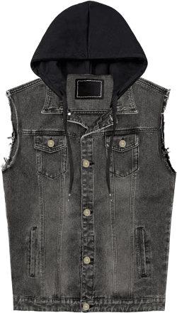 Heihuohua Men's Hooded Denim Vest Classic Stretchy Trucker Sleeveless Jean Jacket Small Grey