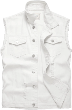 Denim Vest Men Lapel Sleeveless Slim Fit Retro Ripped Casual Jean Vest for Men's 3X-Large White