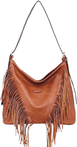 PU Leather Fringe Hobo Bag Large Studded Handbag Crossbody Bag for Women D-brown