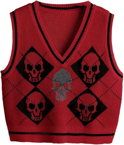 Women's Sleeveless Sweater Vest Halloween Skull Printed Knit Vest V Neck Crop Pullover Knitwear Tank Tops