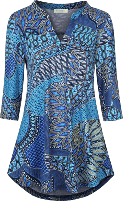 BAISHENGGT Womens 3/4 Sleeve Floral Printed Notch V Neck Blouses Tunics Tops XX-Large Vintage Blue